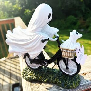 NEW Goblin & Ghoul Ghost Riding Bicycle Ghost Dog In Basket Figurine Halloween